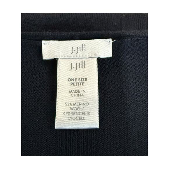 J. Jill Knit Top Woman OS Navy Poncho Cape Lightweight Drapey Boxy Merino Wool - Picture 8 of 9